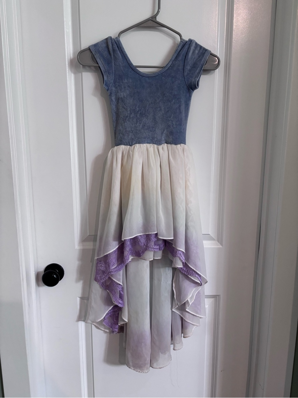 Blue and White Lavender High-Low Girls Dress